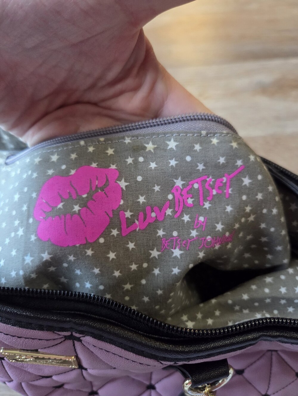 Luv Betsey by Betsey Johnson Black and Purple Quilted Tote Bag Purse - Picture 8 of 14